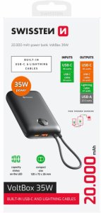 Swissten Voltbox 35W Power Bank 20000 mAh with Built-In Cables USB-C and Lightning 9