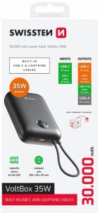 Swissten Voltbox 35W Power Bank 30000 mAh with Built-In Cables USB-C and Lightning 3