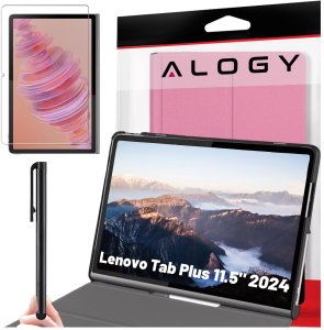 Etui + Szkło ochronne do Lenovo Tab Plus 11.5" 2024 TB351FU Alogy Book Cover Case obudowa na tablet Różowe + Rysik Gratis 1
