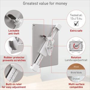 Uchwyt na Tablet 7-14 z Blokadą na Zamek Ścienny Obrotowy 360 Biały 5