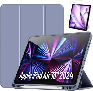 Etui ochronne z rysikiem do Apple iPad Air 13" 2024/2025, iPad Pro 12.9"2018-2022 obudowa na tablet Fioletowe + Szkło 1
