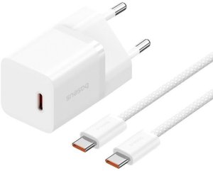 Ładowarka Baseus GaN5 mini 1C 30W EU+kabel USB-C (moon white) 1