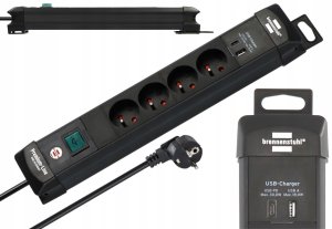 BRENNENSTUHL LISTWA ZASILAJĄCA “PREMIUM-LINE“ 4 GN 3M CZARNA, USB-C PD 30W, USB-A 18W 1