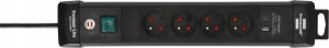 BRENNENSTUHL LISTWA ZASILAJĄCA “PREMIUM-LINE“ 4 GN 3M CZARNA, USB-C PD 30W, USB-A 18W 2