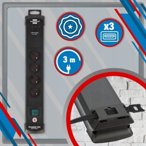 BRENNENSTUHL LISTWA ZASILAJĄCA “PREMIUM-LINE“ 4 GN 3M CZARNA, 2XUSB-C PD 65W, USB-A 18W 2