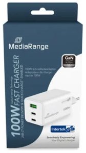 MediaRange Ladegerät 100W 3-Port 2x USB-C u. 1x USB-A, weiß 3