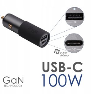 Ładowarka samochodowa USB AK-CH-26 USB-A + USB-C PD 5-20V / max. 5A 100W Quick Charge 3.0 GaN 5