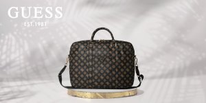 Bag Guess 4G Peony Front Pocket Zipper Triangle Logo 16" black 4