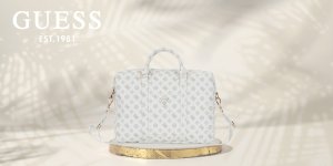 Bag Guess 4G Peony Front Pocket Zipper Triangle Logo 16" white 4