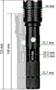 LATARKA KLASYCZNA AKUMULATOROWA USB-C TAKTYCZNA VA0116 VAYOX 800 LUMENÓW 3