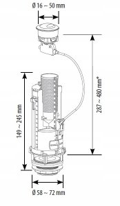 SIAMP Zawór spustowy uniwersalny OPTIMA 50, 3/6l, linka 2