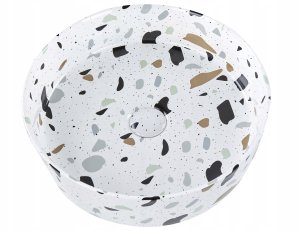 Umywalka Beliani Umywalka nablatowa ceramiczna ⌀ 40 cm biała z efektem lastryko NULES 4