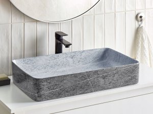 Umywalka Beliani Umywalka nablatowa ceramiczna efekt granitu 61 x 35 cm szara ARTAJ 2