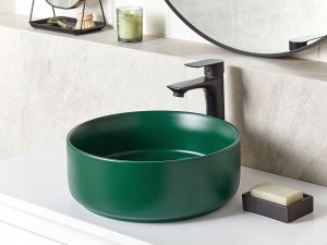 Umywalka Beliani Umywalka nablatowa ceramiczna ⌀ 37 cm zielona GUDAR 2
