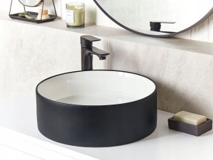 Umywalka Beliani Umywalka nablatowa ceramiczna ⌀ 40 cm biała z czarnym TEBAR 2