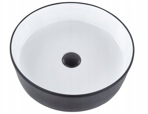 Umywalka Beliani Umywalka nablatowa ceramiczna ⌀ 40 cm biała z czarnym TEBAR 4
