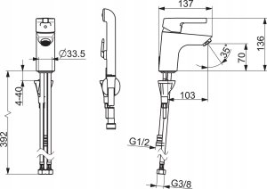 Washbasin faucet ORAS SAGA STYLE with hand shower BIDETTA, chrome color. 2