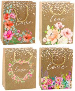 Torba Prezentowa Napis Love Kwiaty 23 x 18 x 10,5 cm 2