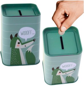 Skarbonka Lisek Metalowa Nauka Oszczędzania Zielona 11x8cm 2