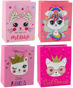 Torba Prezentowa Papierowa Kotki Brokatowa Różowa 23 x 18 x 10,5 cm 2