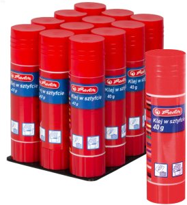 Klej w sztyfcie 40g szkolny biurowy mocny transparent zmywal HERLITZ 12szt 1