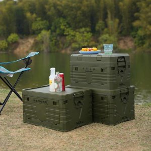 NCB4003 SKŁADANA SKRZYNIA KEMPINGOWA Z POKRYWĄ ZIELONA 50L NILS CAMP 14