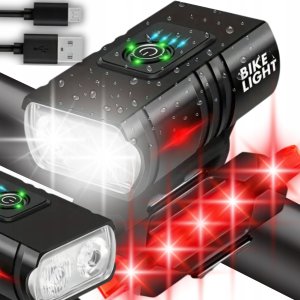 Wodoodporna lampka rowerowa USB IPX4 – zestaw przód (800lm/900mAh) + tył (120lm/120mAh) (120) 10