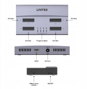 Unitek USB4 4-kieszeniowa stacja dokująca/ klonująca M.2 SSD 4