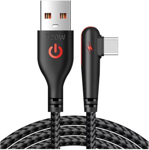 Kabel 100cm typ USB USB-C szybkie ładowanie 120W Alogy A-C mocny 90 stopni z oplotem przewód Czarny 1