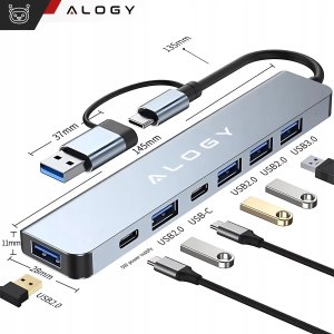 Adapter HUB 7w1 Alogy przejściówka USB-C / USB do USB 3.0 4x USB 2.0 2x USB-C 2.0 15