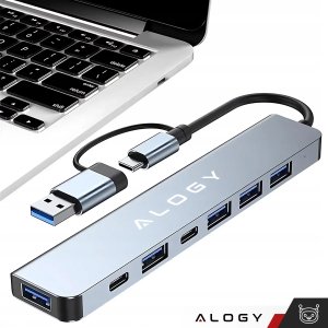 Adapter HUB 7w1 Alogy przejściówka USB-C / USB do USB 3.0 4x USB 2.0 2x USB-C 2.0 17