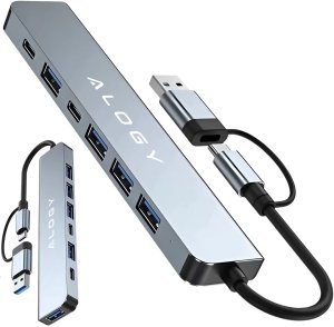 Adapter HUB 7w1 Alogy przejściówka USB-C / USB do USB 3.0 4x USB 2.0 2x USB-C 2.0 18