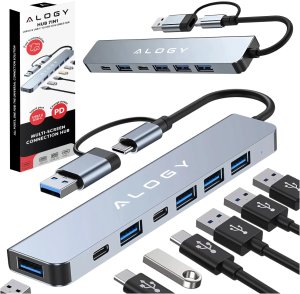 Adapter HUB 7w1 Alogy przejściówka USB-C / USB do USB 3.0 4x USB 2.0 2x USB-C 2.0 19