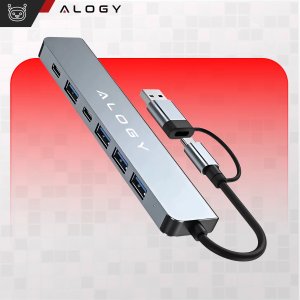 Adapter HUB 7w1 Alogy przejściówka USB-C / USB do USB 3.0 4x USB 2.0 2x USB-C 2.0 3