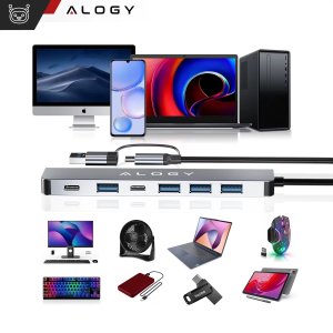 Adapter HUB 7w1 Alogy przejściówka USB-C / USB do USB 3.0 4x USB 2.0 2x USB-C 2.0 8
