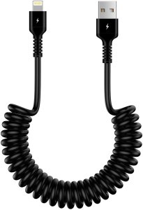 Kabel Alogy do ładowania spiralny samochodowy do iPone 3A 150cm USB A-Lightning czarny 1