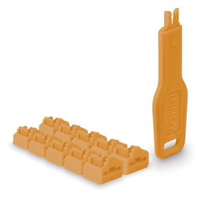 LINDY RJ45 Port Schlösser Orange, 10 Stck + 1 Schlüssel 1
