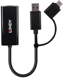 Adapter USB Lindy RJ-45 - USB-C + USB-A Czarny  (43412) 2