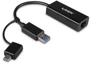 Adapter USB Lindy RJ-45 - USB-C + USB-A Czarny  (43412) 3