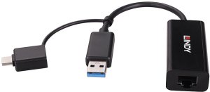 Adapter USB Lindy RJ-45 - USB-C + USB-A Czarny  (43412) 4