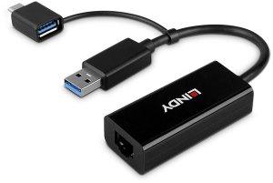 Adapter USB Lindy RJ-45 - USB-C + USB-A Czarny  (43412) 5