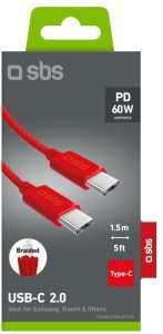 Kabel USB SBS Mobile USB-C - USB-C 1.5 m Czerwony (8018417447808) 2