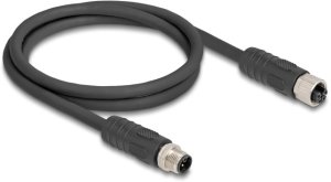 DELOCK M12 Kabel L-kodiert 4 Pin Stecker zu Buchse PUR schleppkettentauglich 2m schwarz 1