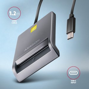 AXAGON CRE-SM3TC, USB-C FlatReader czytnik kart identyfikacyjnych, kabel 1.2 m 3