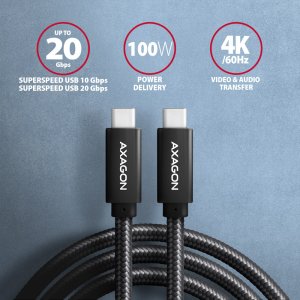 AXAGON BUCM32-CM05AB, SPEED+ kabel USB-C <-> USB-C, 0.5m, USB 20Gbps, PD 100W 5A, 4K HD, ALU, oplot, czarny 2