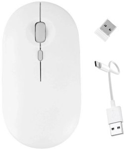 Myszka bezprzewodowa Alogy mysz ergonomiczna mała do laptopa PC bluetooth 2.4GHz cicha biała 1