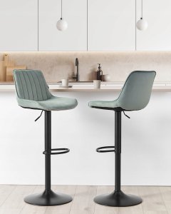 Beliani Zestaw 2 krzeseł barowych DUBROVNIK Welur Obrotowy Miętowy 2
