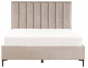 Beliani Łóżko z pojemnikiem Welur SEZANNE 160 x 200 cm Beżowoszary 4