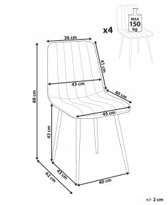 Beliani Zestaw 4 krzeseł do jadalni KALISPELL Welur Złamana biel 3