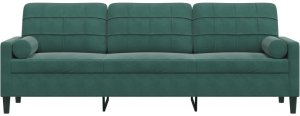 vidaXL 3-osobowa sofa z poduszkami, ciemnozielona, 210 cm, aksamit 3